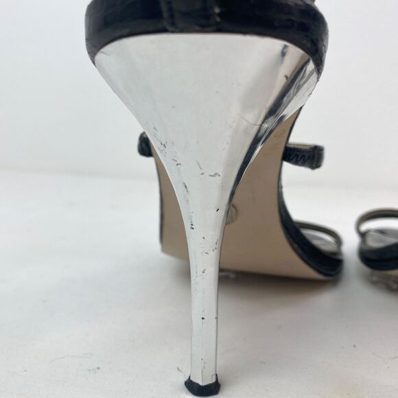 Micheal Antonio Black Rhinestone Womans Sandals Silver Heels Sz 8 Evening Dance - Picture 8 of 13